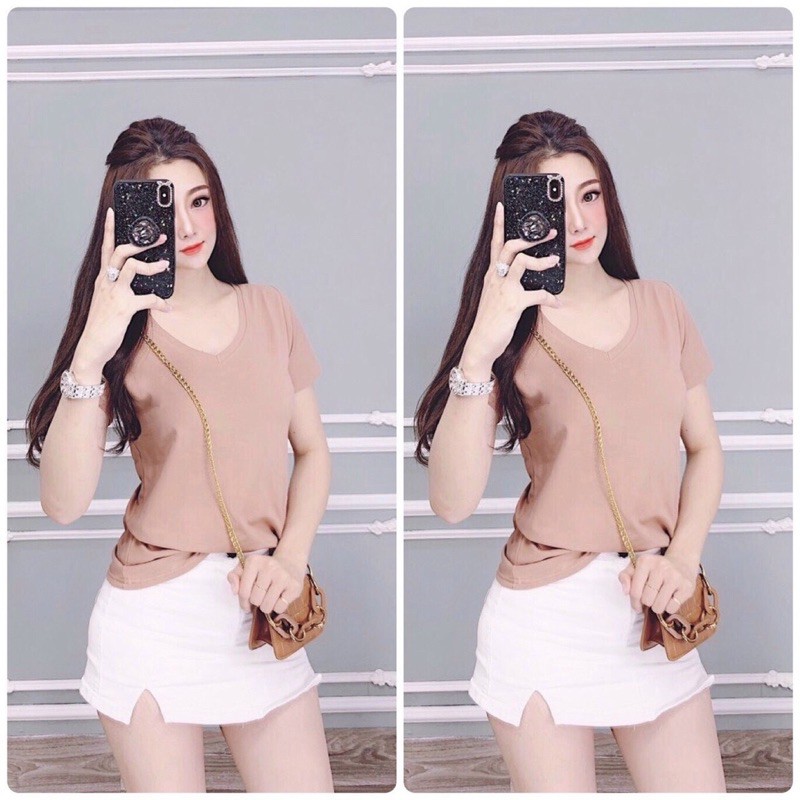 ÁO THUN THÁI NỮ CỔ TIM NGẮN TAY