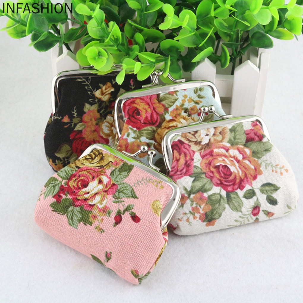 Ví Mini Đựng Tiền Xu Họa Tiết Hoa Dễ Thương Cho Nữ