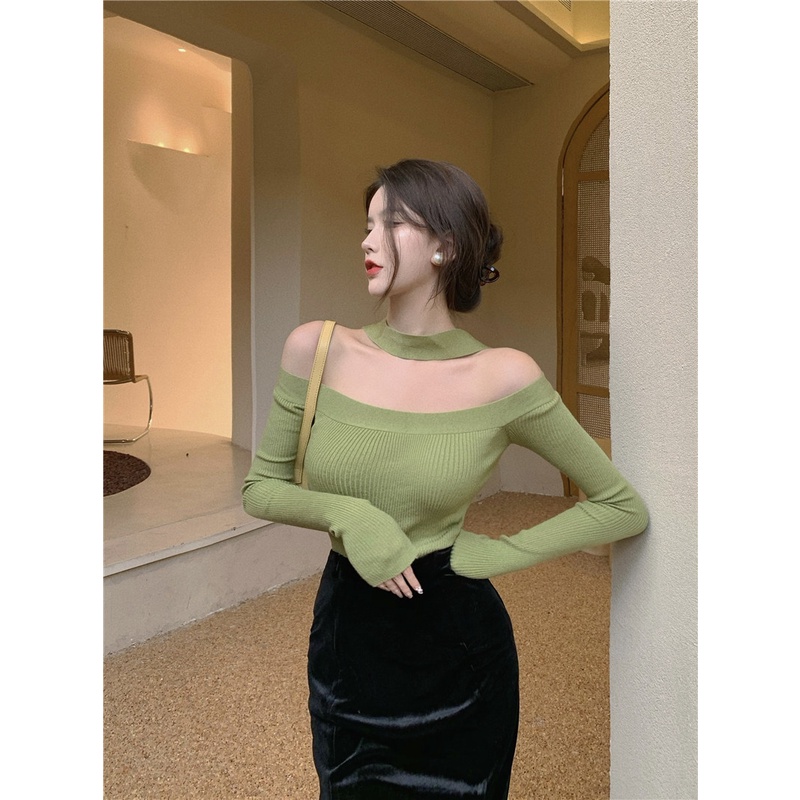 Áo vải dệt kim dài tay màu sắc đơn giản phong cách thanh lịch | BigBuy360 - bigbuy360.vn