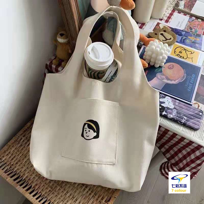 Túi Tote Canvas Đeo Vai Họa Tiết Đơn Giản Dễ Thương Cho Nữ