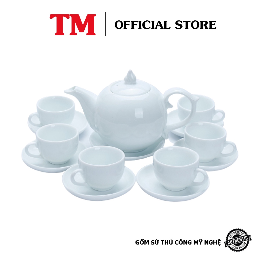 Bộ Bình Uống Trà Chóp Men Trắng Xưởng Gốm TM Bát Tràng (bộ bình uống trà, bình trà)