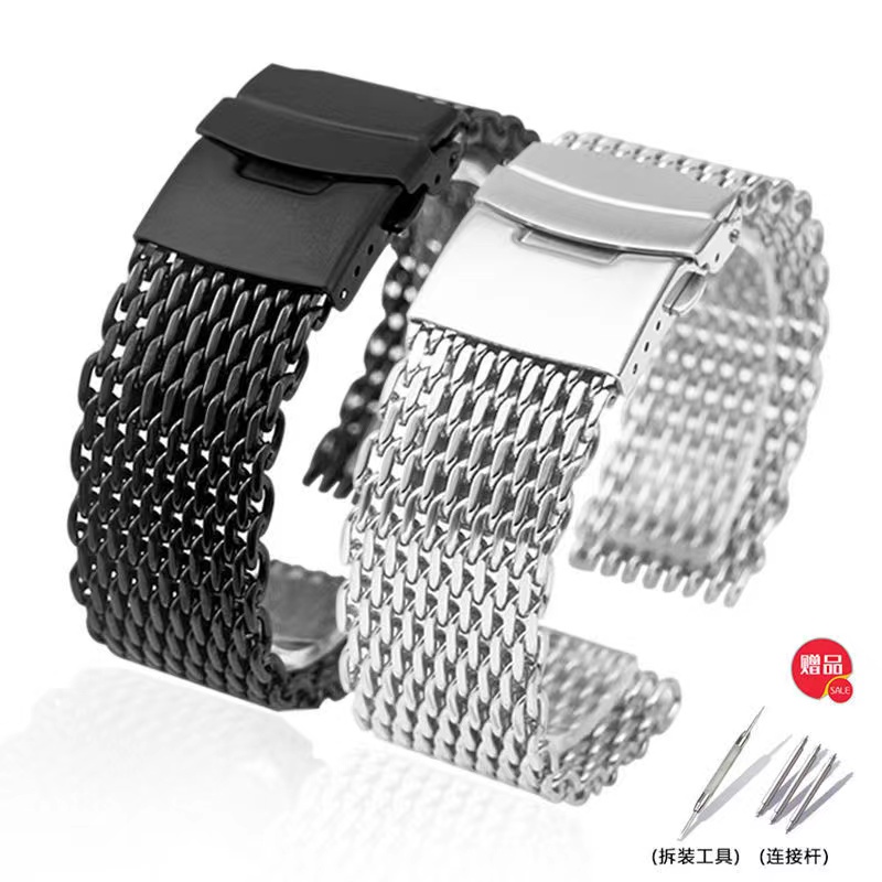 Dây Đeo Đồng Hồ Bằng Thép Không Gỉ Dày 1.2M 18/20/22/24Mm Màu Bạc/Đen