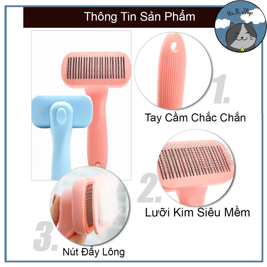 [Fullbox] Lược Chải Lông Cao Cấp Cho Chó Mèo Có Nút Đẩy Lông Chất Liệu Nhựa PP An Toàn Dành Cho Thú Cưng