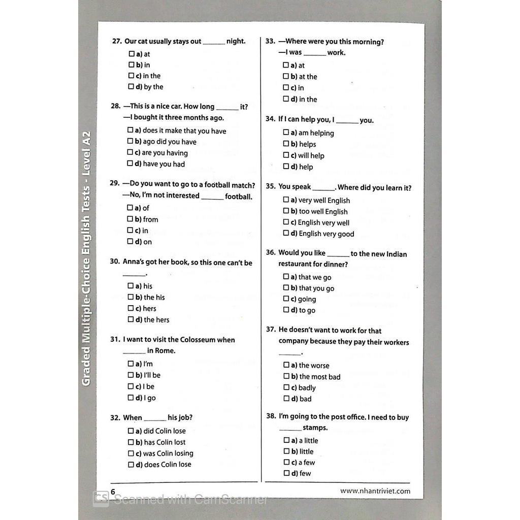 Sách Graded Multiple - Choice English Test Level A2 (Không CD)