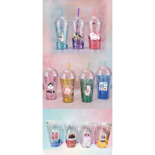 cốc 2 lớp bò sữa kim tuyến CNKI34 cốc giữ nhiệt ly 2 lớp cốc làm lạnh dễ thương 500ml