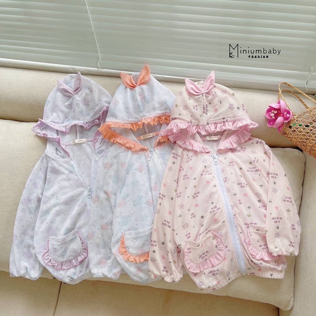 Áo khoác chống nắng cho bé gái, áo thiết kế đi biển, chất liệu cotton thông hơi dạng lưới miniumbabyfashion CN1218