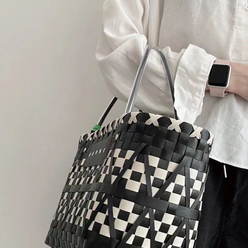 Giỏ Đan Mây Sức Chứa Lớn Màu Trắng Đen Tương Phản