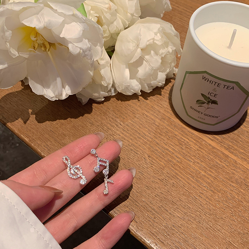 Bông Tai Biểu Tượng Âm Nhạc Đính Kim Cương Lấp Lánh Phong Cách Hàn Quốc