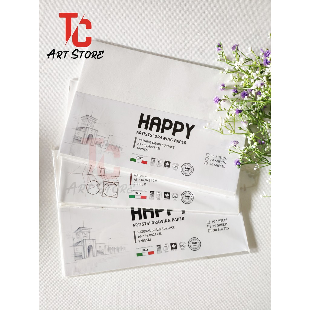 Giấy Vẽ Happy 200gsm A5/A4/A3 - Xấp 10 tờ