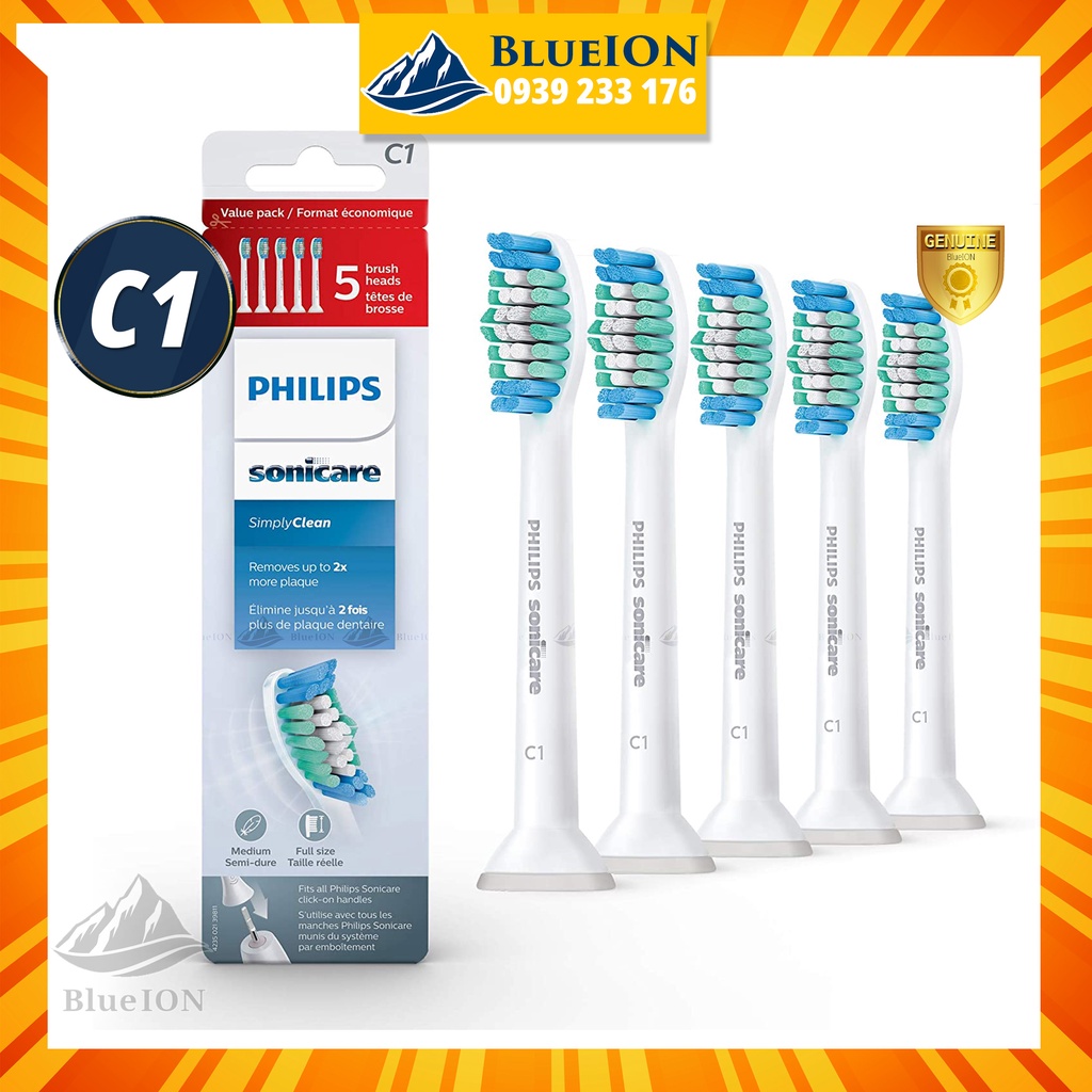 [Hàng Mỹ] Đầu bàn chải điện Philips Sonicare C1 SimplyClean HX6015/03 (5-pack) HX6012/03 (2-pack)