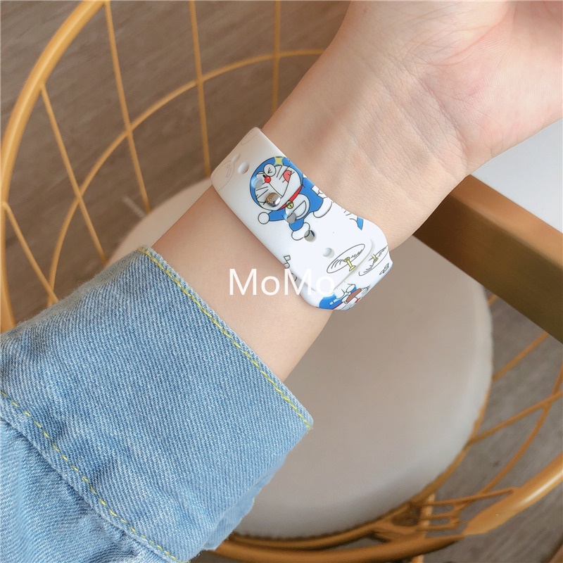 Dây Đeo Đồng Hồ Smart Watch Series 7 45mm 41mm 6 SE 5 4 3 2 44mm 40mm Hình Doraemon Bằng Silicon