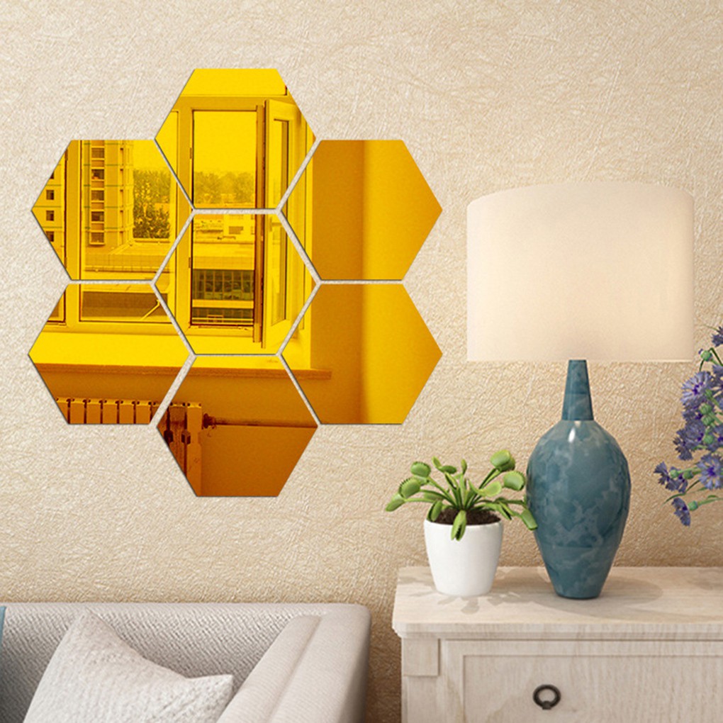 12 Miếng Dán Tường Acrylic Hình Lục Giác 3d Hiệu Ứng Gương