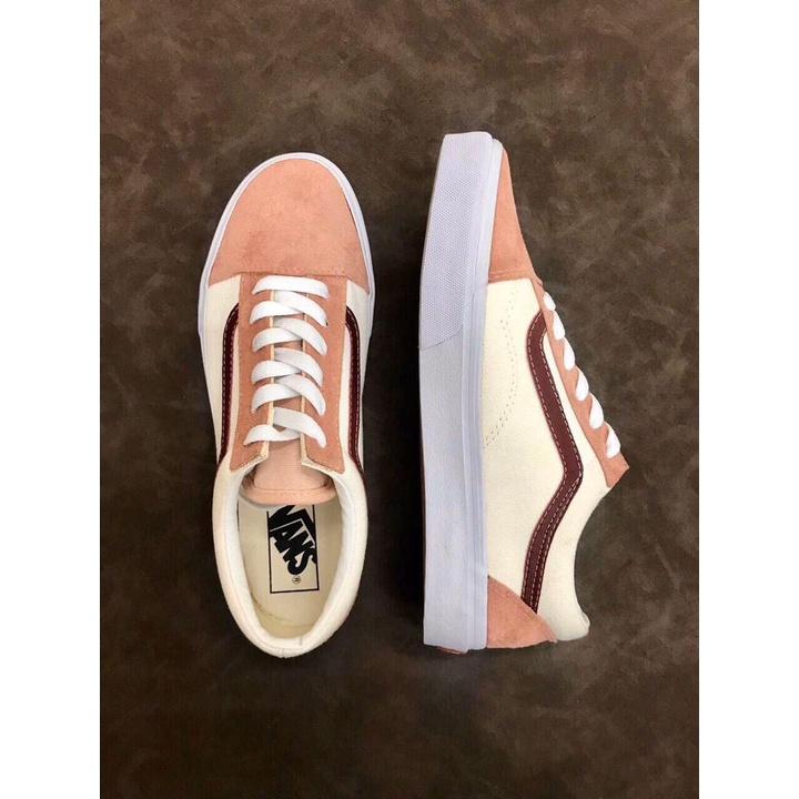 ( size 36 - 39 ) Giày thể thao V old skool trắng hồng các mẫu, thân vải canvas, mũi và gót da lộn