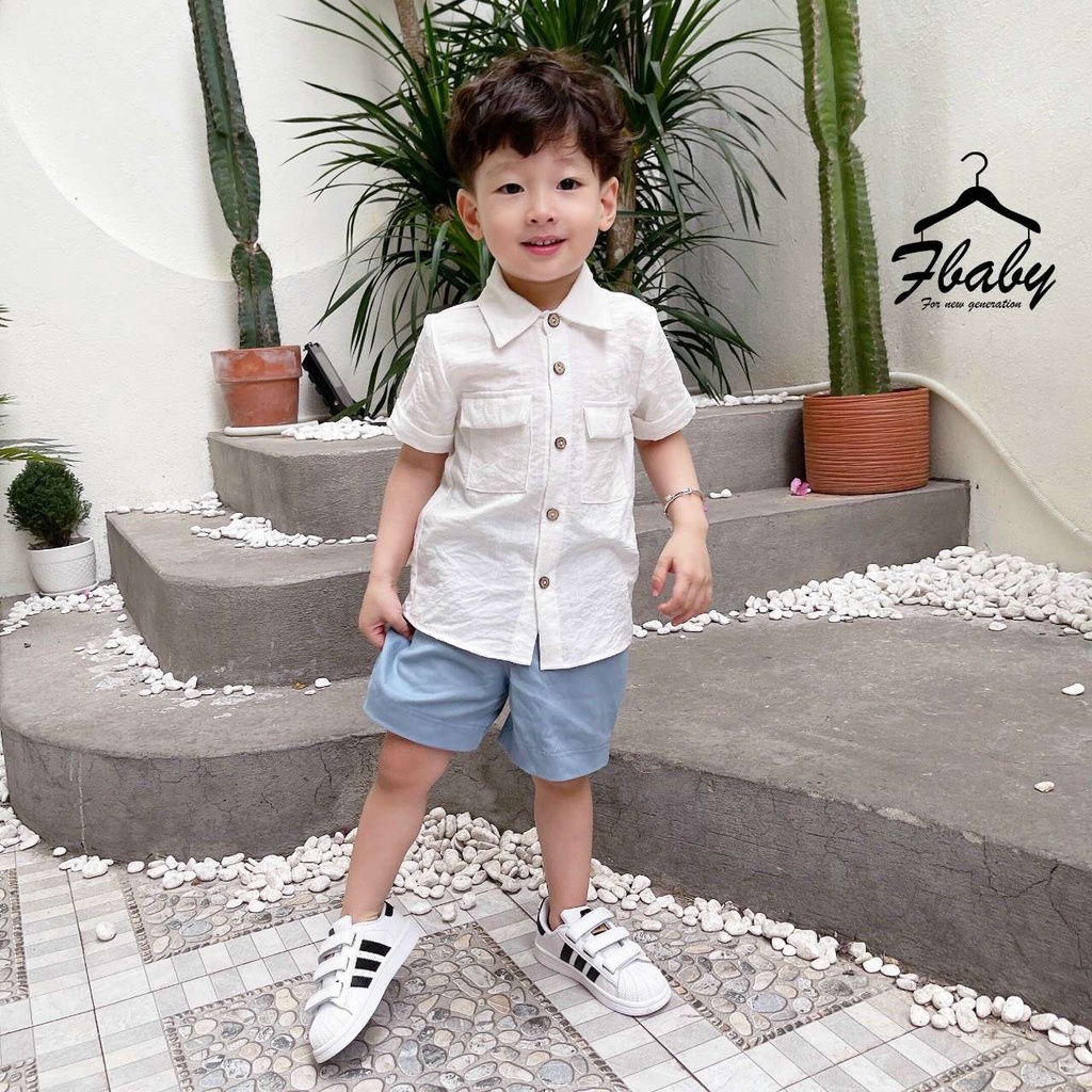 FBABY - Set Bộ Đũi Trơn Cao Cấp Cổ Sơ Mi Cho Bé Trai