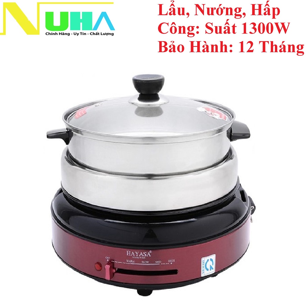 Nồi lẩu điện đa năng 4.5L Hayasa HA-690 với các chức năng nấu lẩu, canh, kho, hấp, nướng, chiên xào, bảo hành 12 tháng