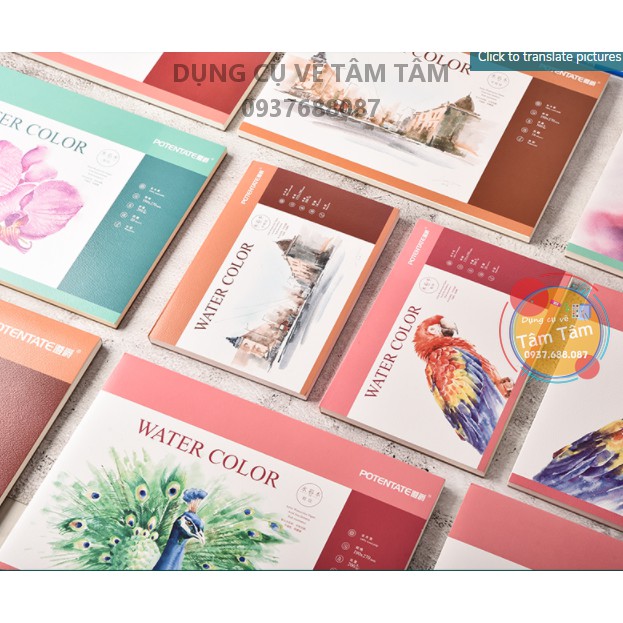 [ TÂM TÂM ]-Sổ vẽ màu nước Potentate, hotpress, Rough (Bìa hình con vẹt)-