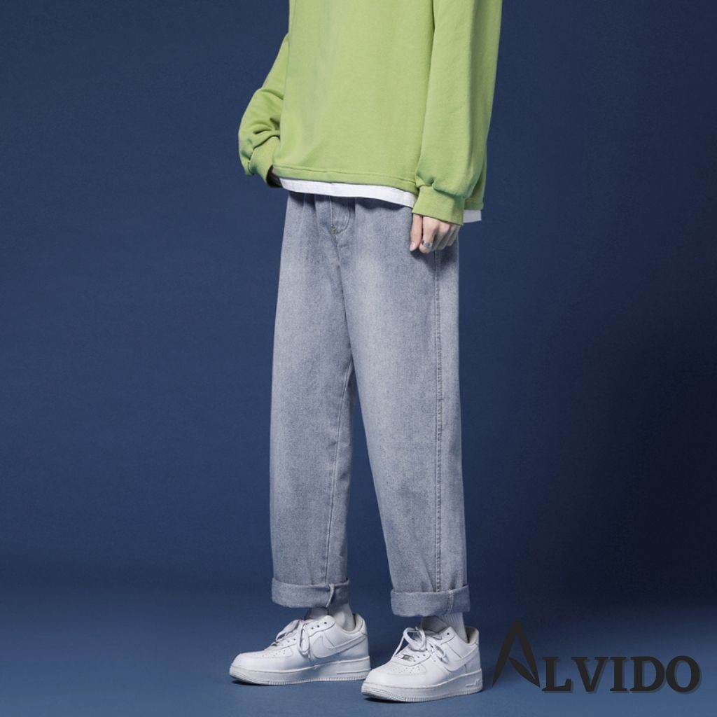 Quần JEAN BASIC SUÔNG Unisex ALVIDO đủ size Nam Nữ phong cách Hàn Quốc Ullzang thời trang đường phố mùa hè | BigBuy360 - bigbuy360.vn