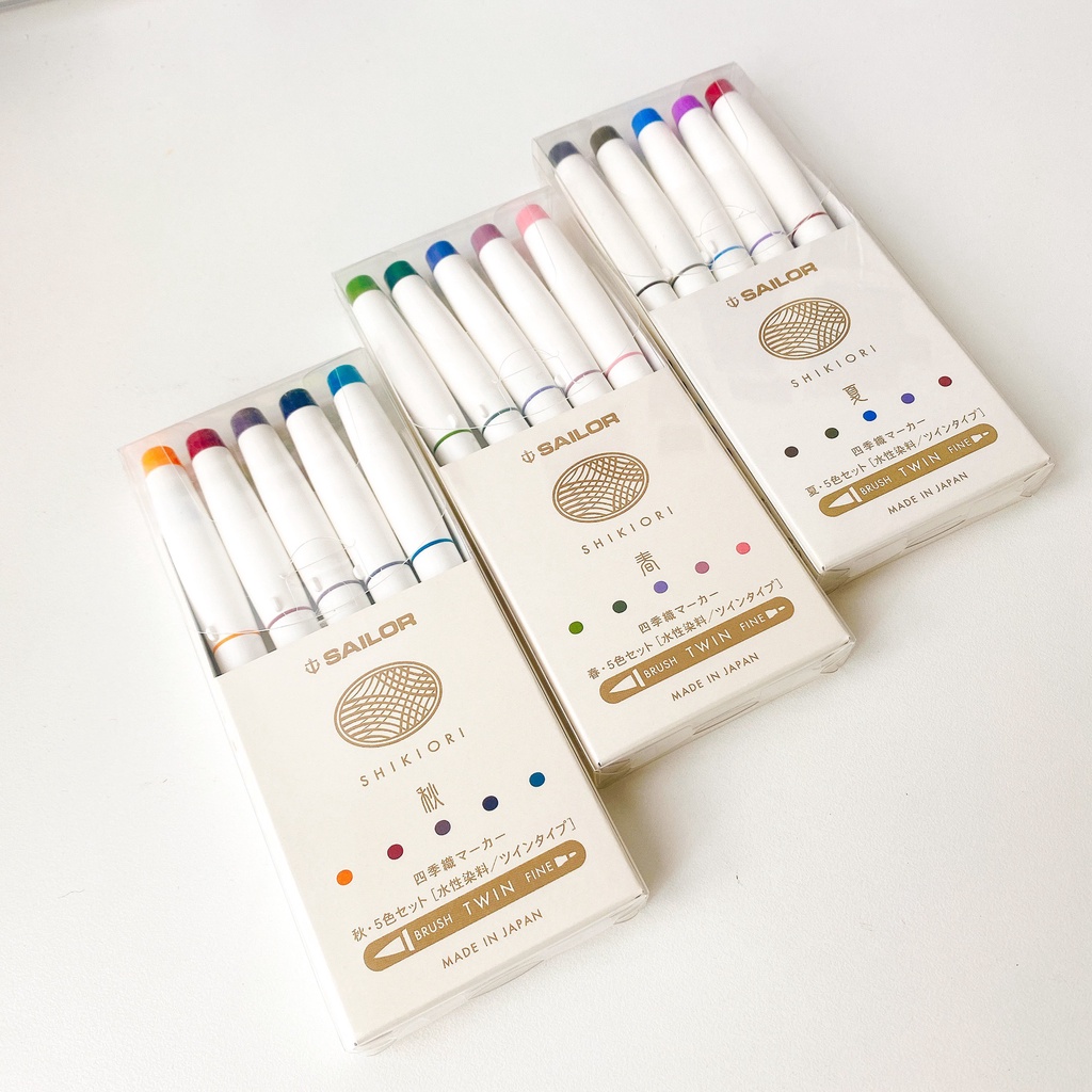 Bộ 5 Bút Shikiori Brush - Sailor 2 đầu - Tập Viết Caligraphy - Hidari