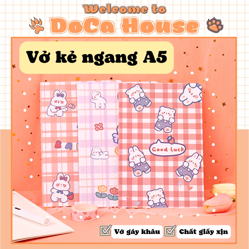 Sổ ghi chép kẻ ngang hoạt hình cute, vở gáy khâu cỡ A5 bìa in hình đáng yêu