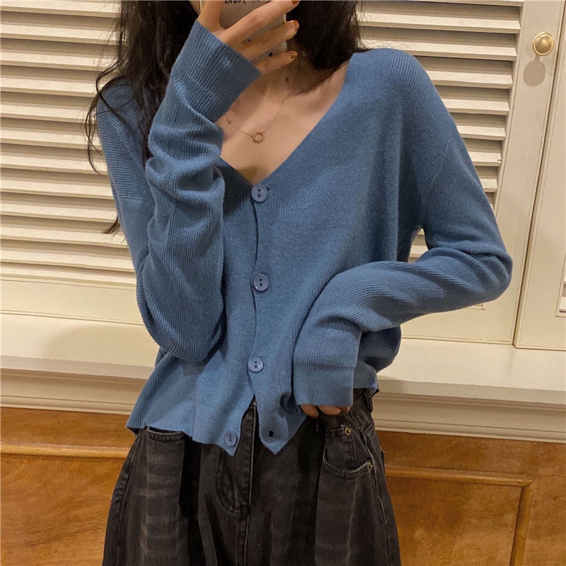 Hàng Dệt Kim 178364Áo Cardigan Dệt Kim Tay Dài Cổ Chữ V Dễ Phối Đồ | BigBuy360 - bigbuy360.vn