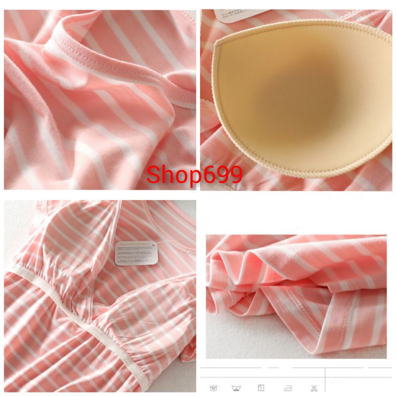 ÁO THUN COTTON KẺ NGANG MẶC BẦU BÍ HOẶC SAU SINH KÈM MÚT BRA. HÀNG QC CHẤT LƯỢNG CAO