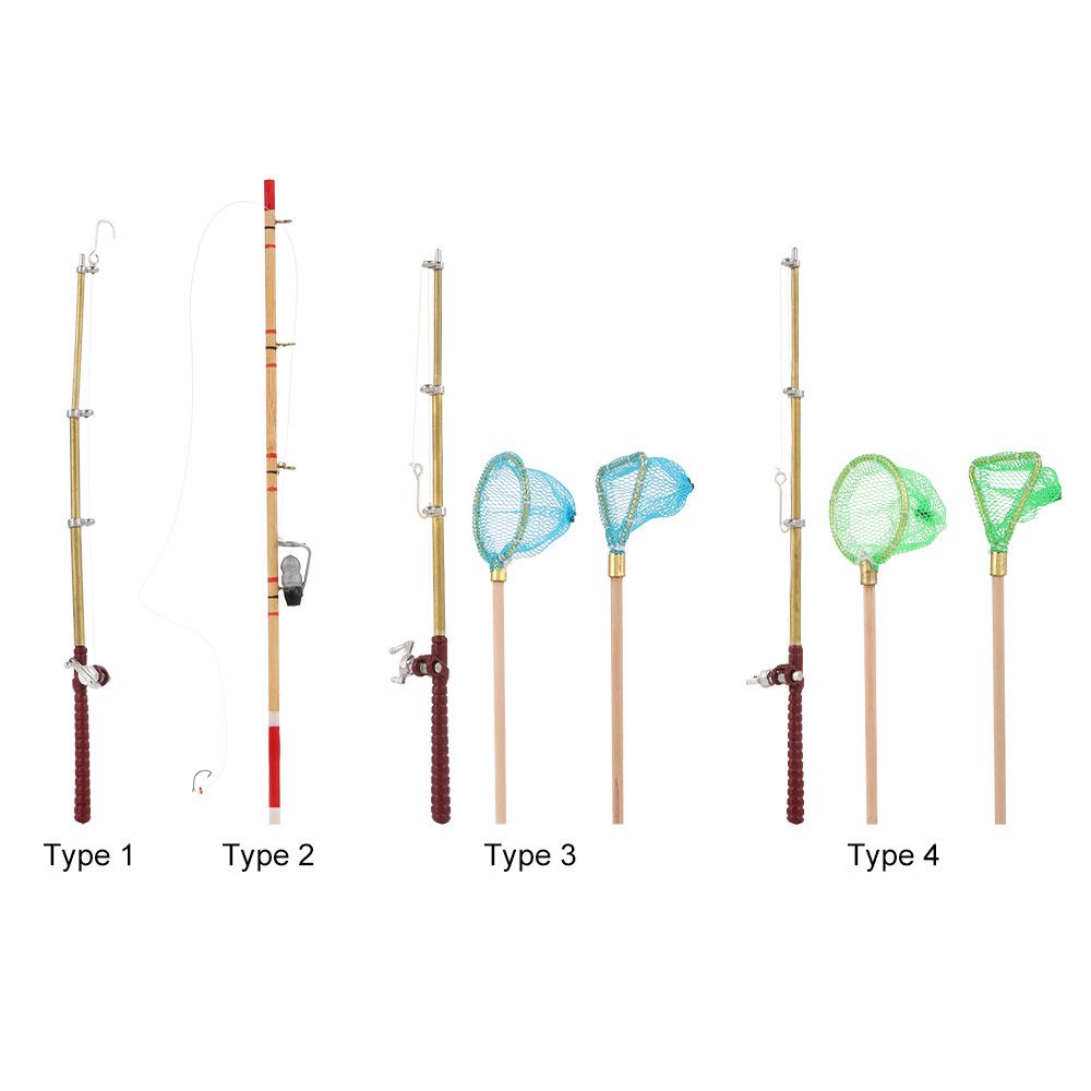 Mô hình cần câu lưới đánh cá mini 1:12 trang trí nhà búp bê