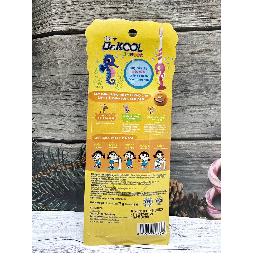 💖 MUA 1 TẶNG 1💖 Kem đánh răng DR KOOL trẻ em hương cam 75g tặng kèm 1 bàn chải dánh răng cho bé