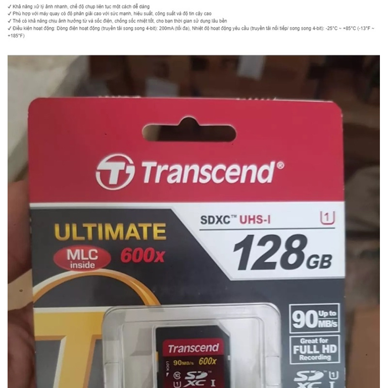 Thẻ nhớ Transcend SD SDXC Ultimate 128Gb 600x