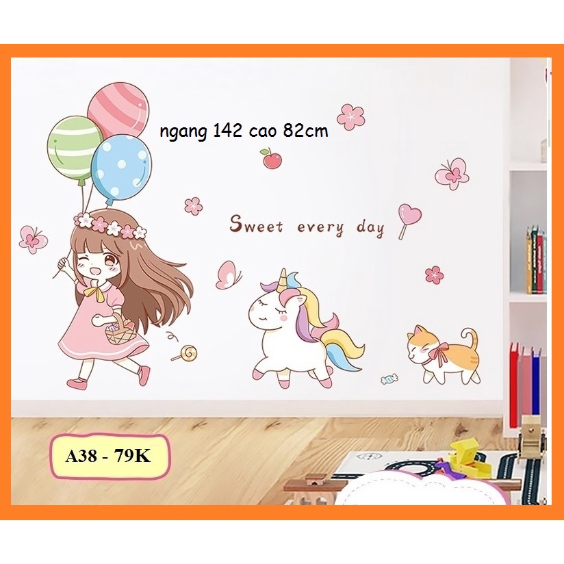 Decal dán tường phong cách Hàn Quốc, chủ đề công chúa màu hồng trang trí phòng cho bé | BigBuy360 - bigbuy360.vn