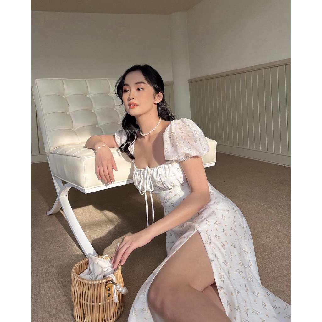 ĐẦM MAXI HOA TRẮNG RÚT NGỰC EN FUEGO