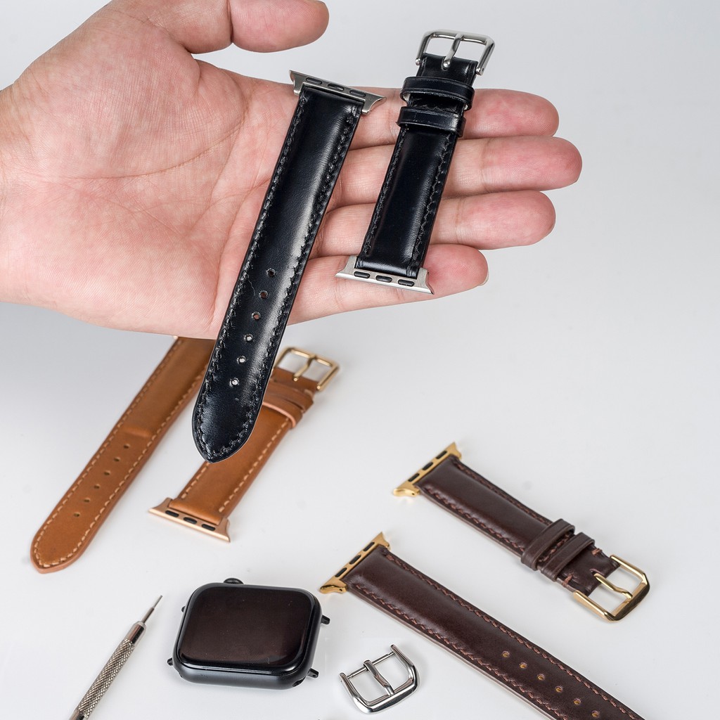Dây apple watch da bò-khâu tay thủ công D106- dây apple watch series 3 series 4 series 5-Bụi leather