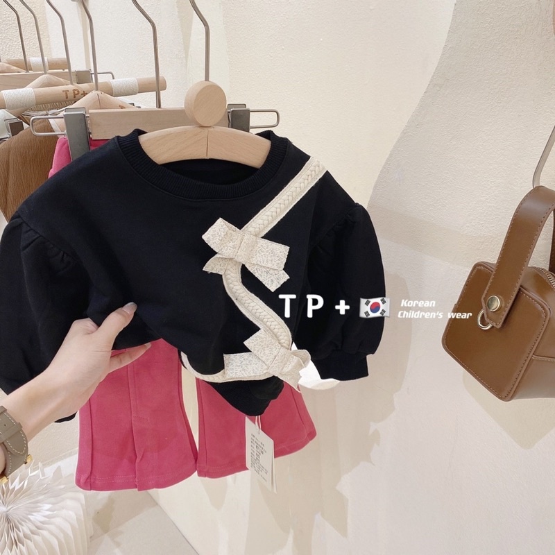 Set áo đen viền quần hồng cho bé gái