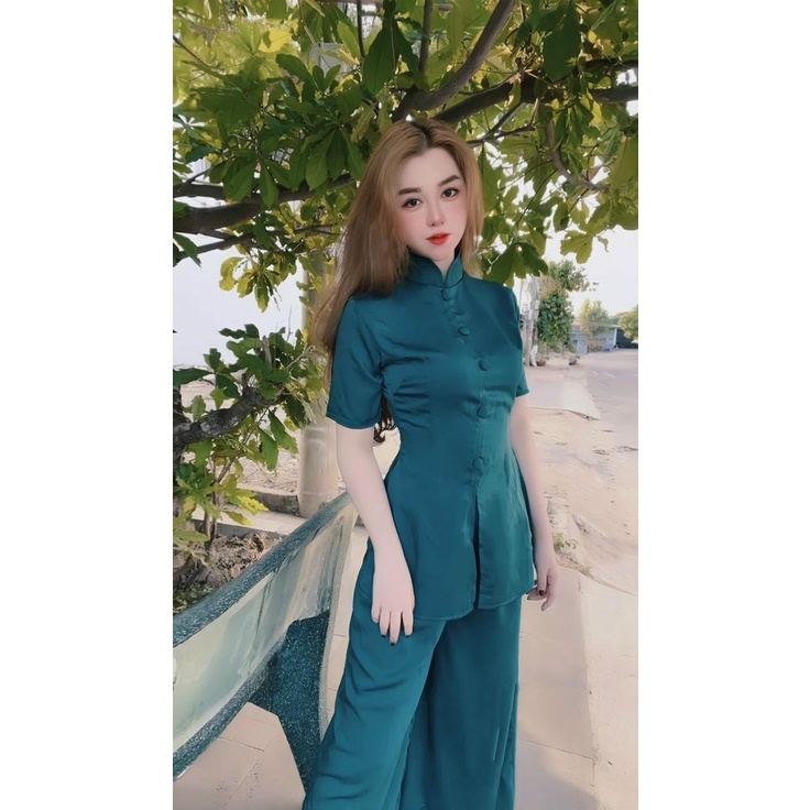 Đồ Lam Đi Chùa Mẫu Nút Bọc Có Dây Cột Eo ( KÈM CLIP CHẤT VẢI )