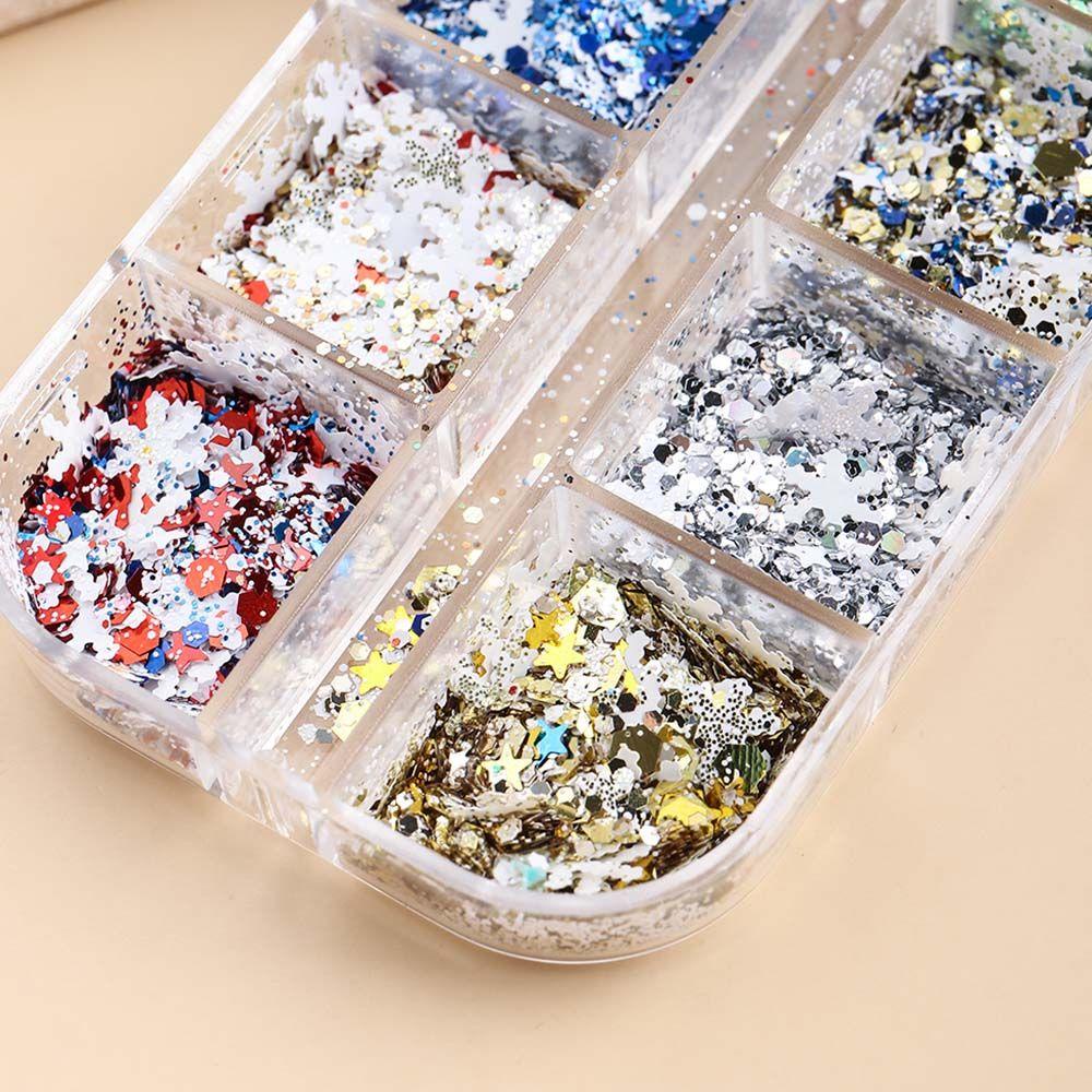 QQMALL Bộ Kim Tuyến Hình Học / Bông Tuyết / Ngôi Sao Thời Trang Trang Trí Móng Tay DIY