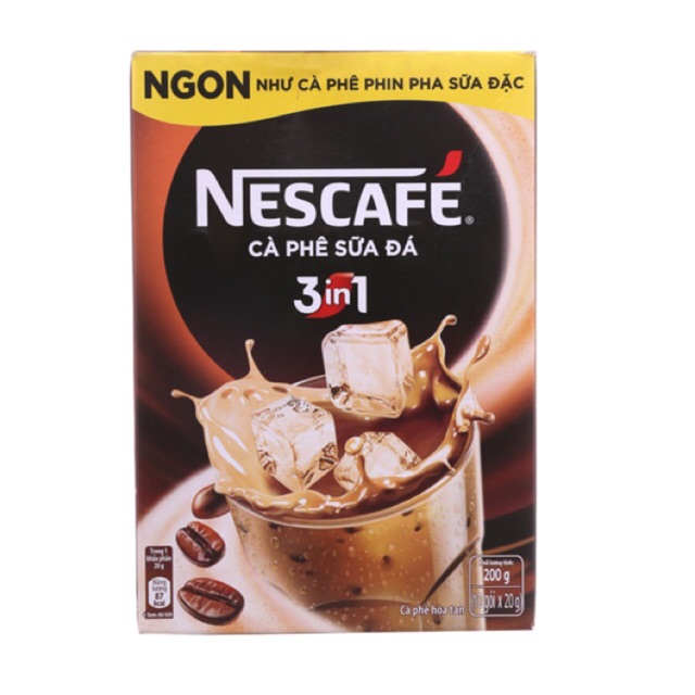 Cà phê sữa hòa tan NesCafe Cà phê sữa đá 3 in 1 hộp 200g (20g x 10 gói)