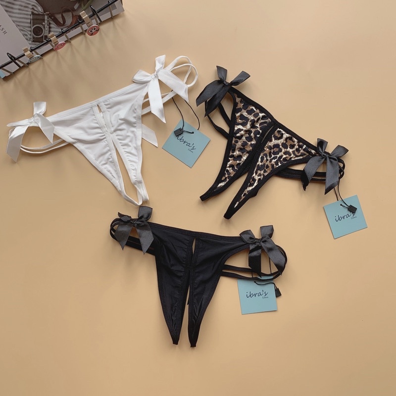 Quần lót ren xẻ đáy thun cotton phối nơ sexy #ib063 | BigBuy360 - bigbuy360.vn