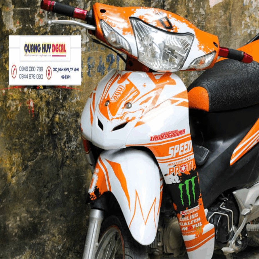 Tem trùm xe wave cam trắng, độ team dán phủ decal xe máy giá rẻ đẹp