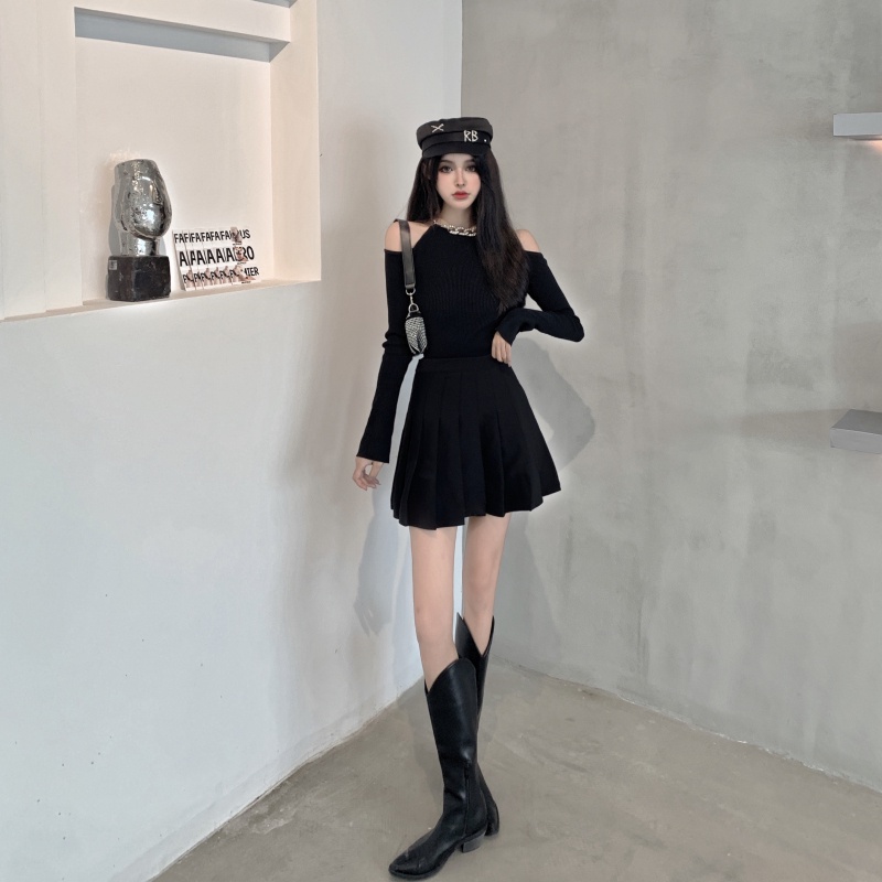 IELGY IELGY Áo Dệt Kim Tay Dài Dáng Ôm Màu Trơn Thời Trang Hàn Quốc Dành Cho Nữ Màu Sắc