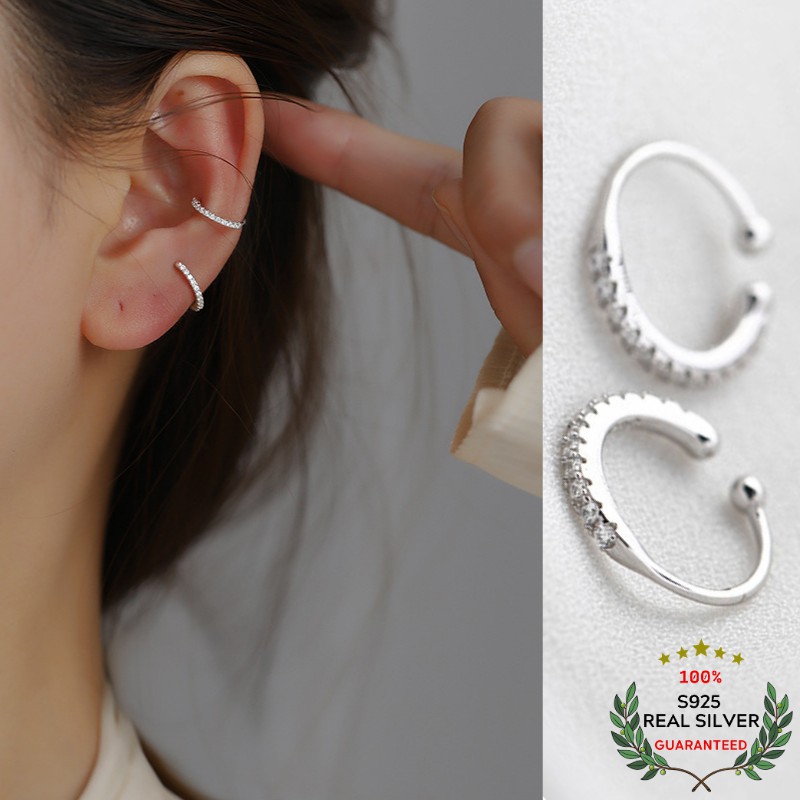 Bông Tai Bạc S925 Ear Cuff Kẹp Vành Khoen C Đính Đá CZ Trẻ Trung Cá Tính | Khuyên Tai Nữ Trang Sức Bạc Thời Trang