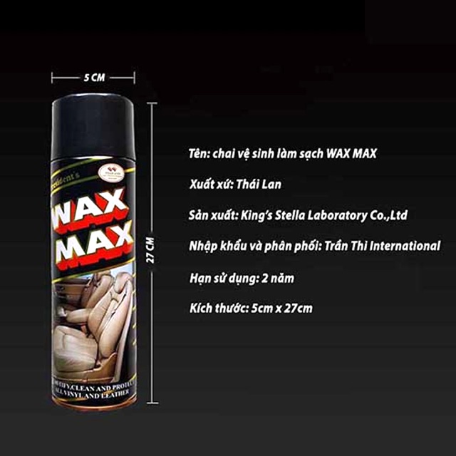 Chai Khử Mùi- Làm Sạch- Làm Bóng Nội Thất ô Tô (WAXMAX hàng thái lan)