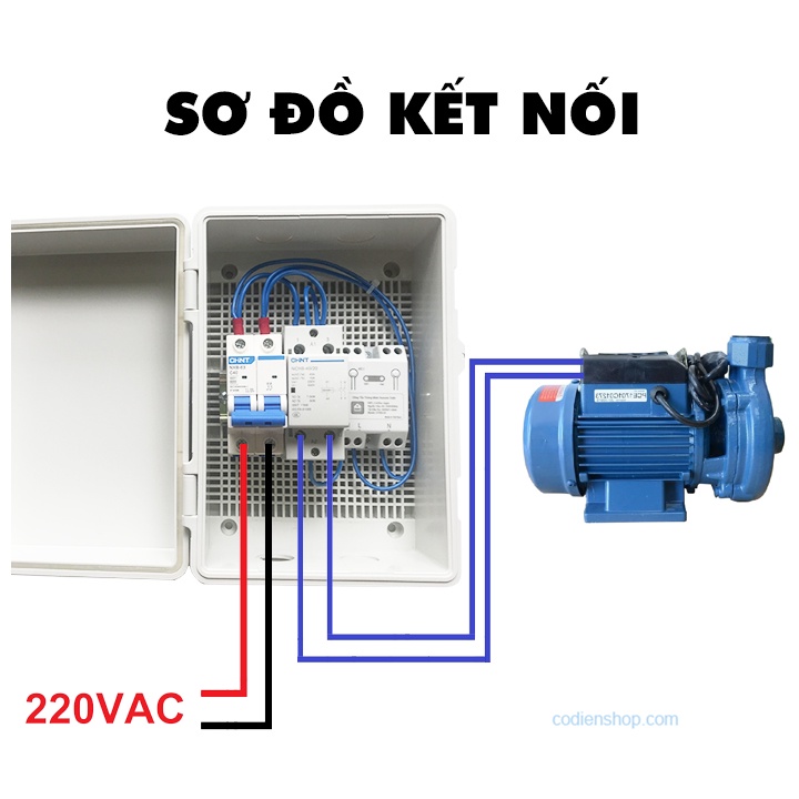 Tủ điện điều khiển bơm từ xa bằng điện thoại - CD131 - 220V - 1 pha - 3kW - Bật tắt động cơ từ xa wifi - Cơ Điện Shop