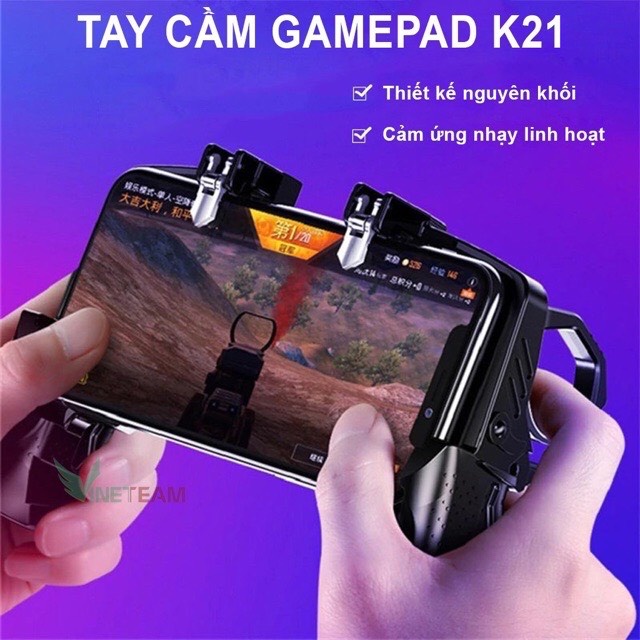 Tay cầm chơi game k21 - kèm nút bấm cho game PUBG, ROS, Free Fire , liên quân vv....