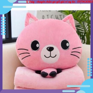 Bộ chăn gối văn phòng mèo hồng