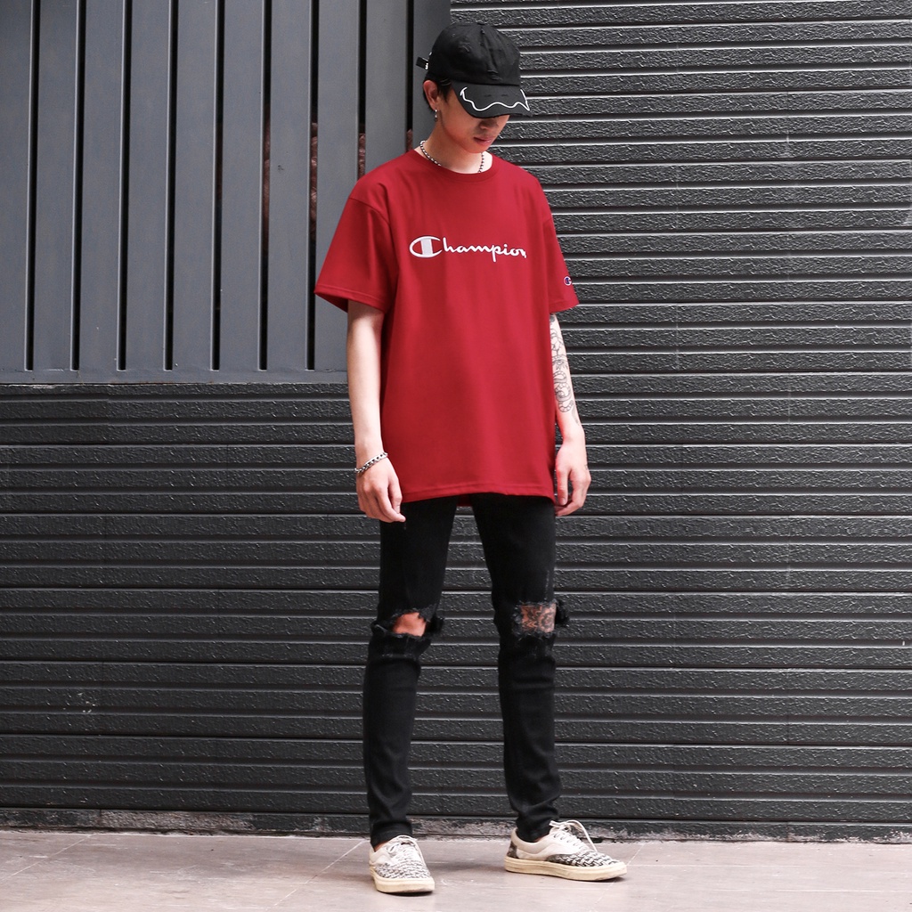 ÁO THUN CHAMPION BIG LOGO CHỮ THÊU MÀU ĐỎ