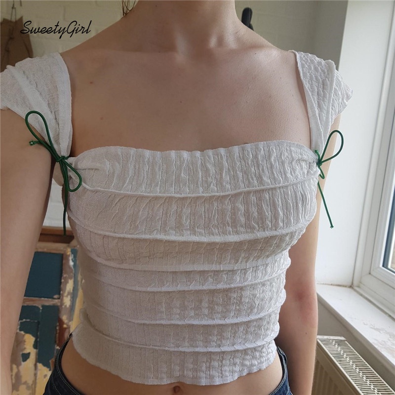 Áo Thun Tay Ngắn Cổ Vuông Màu Trơn Đính Nơ Thời Trang Dành Cho Nữ 2022