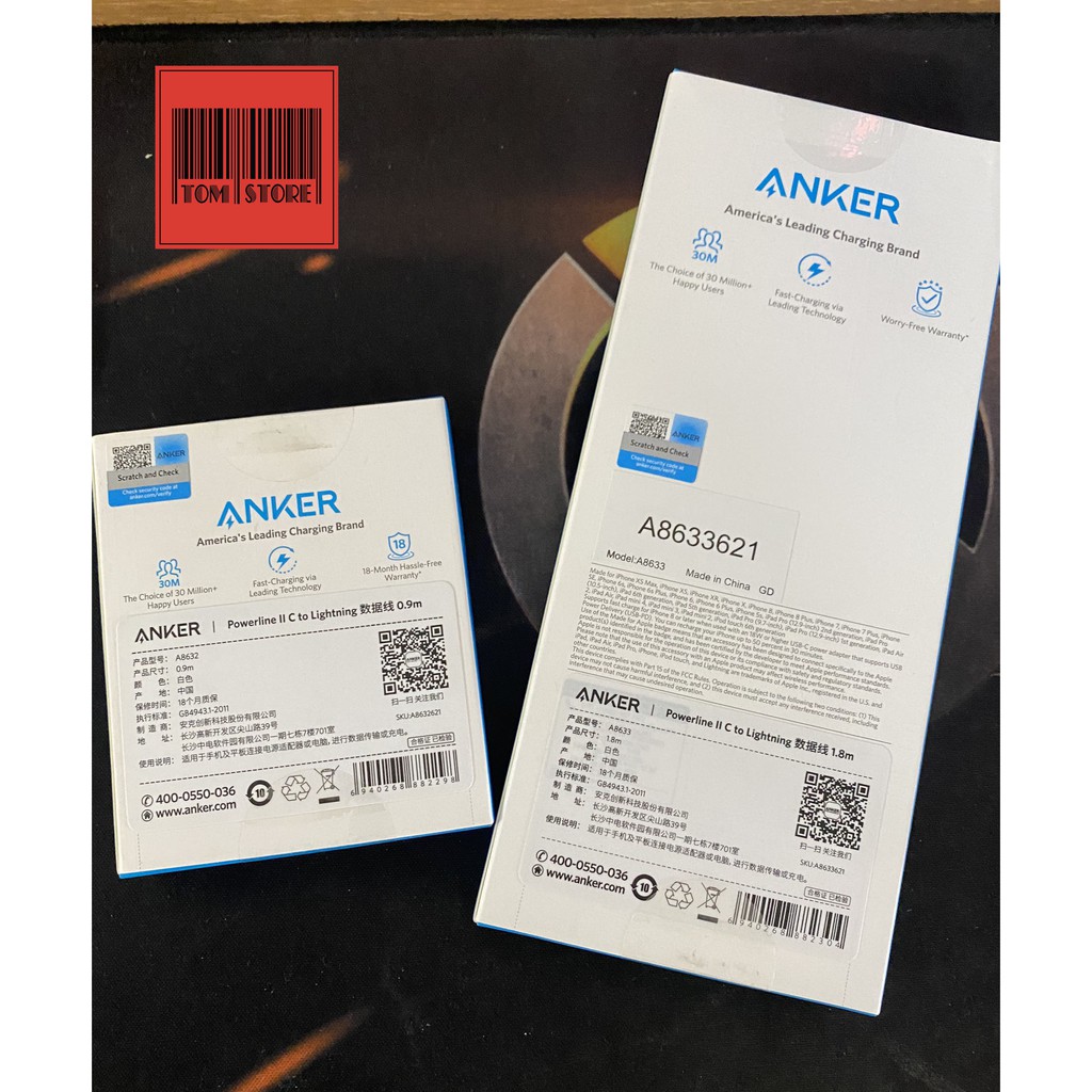 Cáp sạc nhanh cao cấp ANKER hỗ trợ PD Lightning to USB-C dài 0.9m và 1.8m - Anker A8632 - Anker A8633