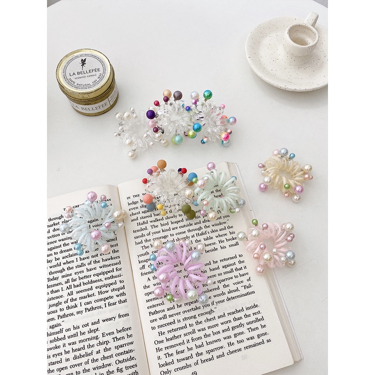 Thun Cột Tóc Đính Ngọc Trai Nhân Tạo Phong Cách Hàn Quốc JP6