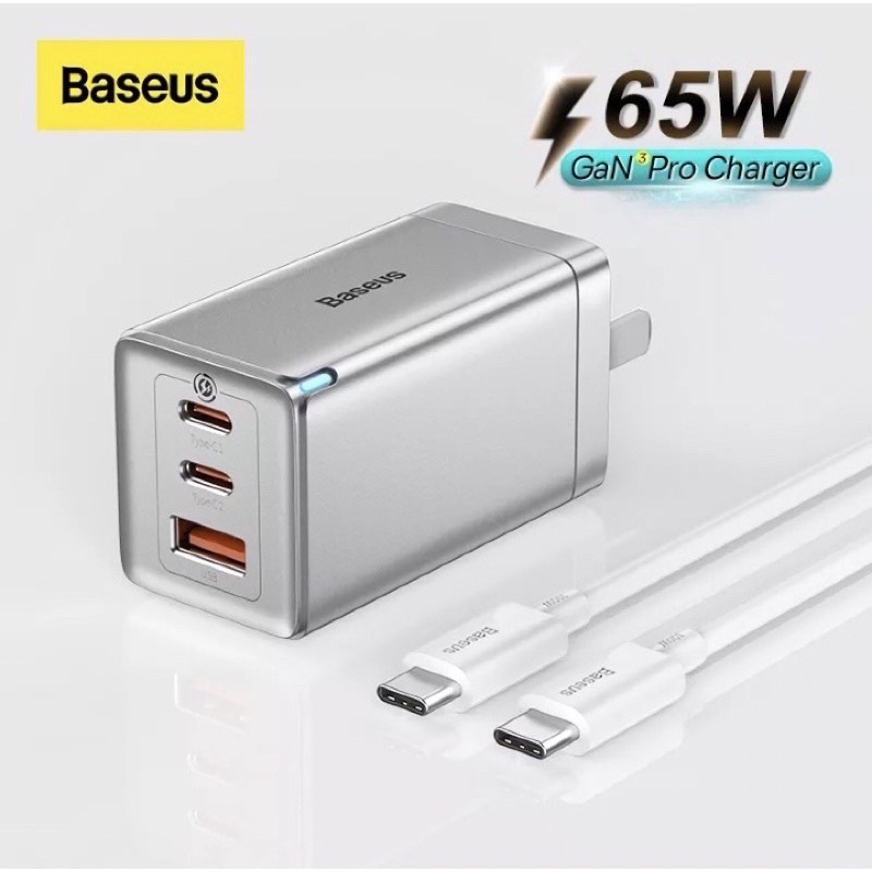Bộ sạc GaN3 Pro 65W USB C PD 3.0 Sạc nhanh QC 4.0 Type C + Tặng cáp type-c 100W