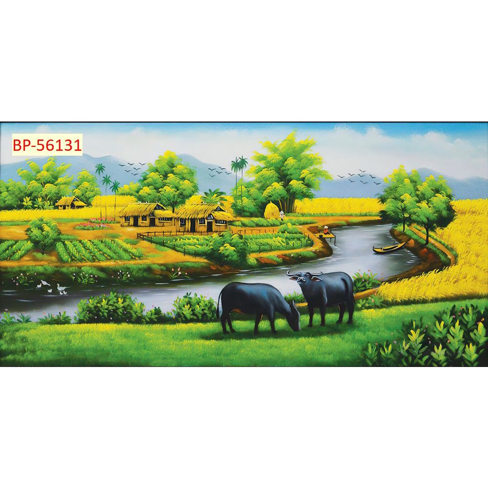 Tranh Dán tường 3D Phong Cảnh Làng Quê Việt Nam yên bình mẫu mới nhất, được ưa chuộng hiện nay