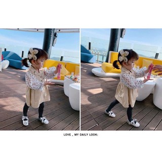 ĐẦM KAKI PHỐI TAY CHẤM BI CHO BÉ GÁI